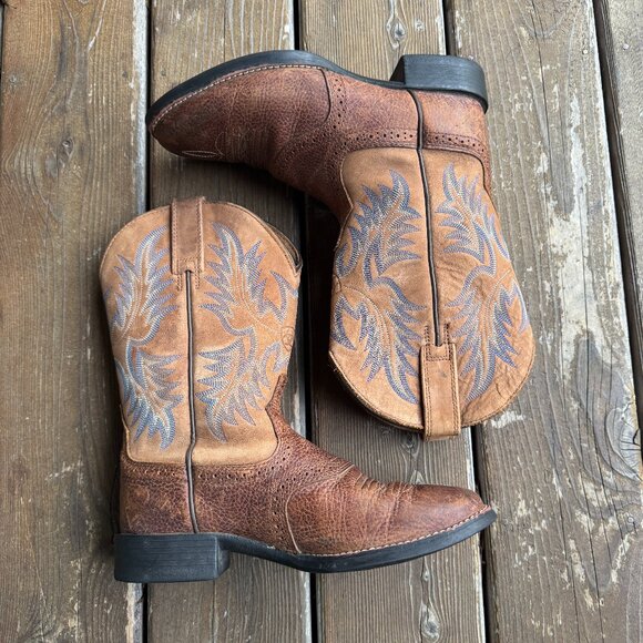 Ariat Heritage Stockman Brown and Tan Round Toe Stockman Cowboy Boot - Men's 7D - Picture 3 of 15